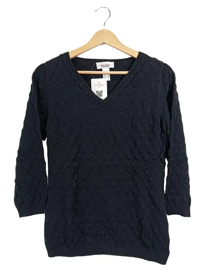 Linea Tesini Pullover Damen Gr. 38/M Schwarz V-Ausschnitt Struktur Baumwolle