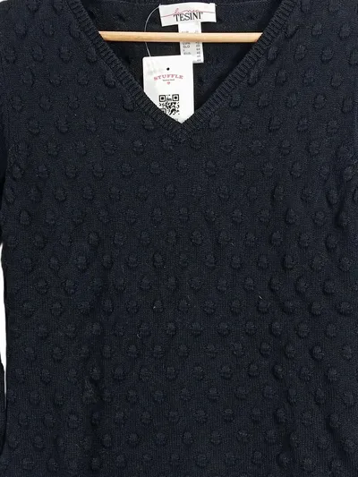 Linea Tesini Pullover Damen Gr. 38/M Schwarz V-Ausschnitt Struktur Baumwolle