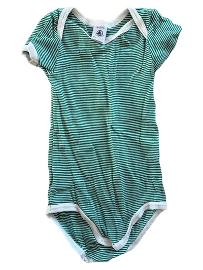 Petit Bateau Baby Body Gestreift Grün Baumwolle Gr. 80 Kurzarm