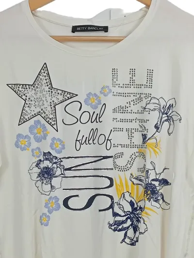 Betty Barclay Damen T-Shirt Gr. 36/S Stern Blumenprint Strass Nieten Casual