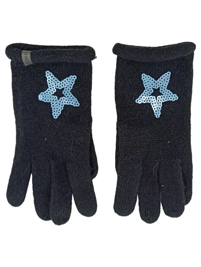 Esprit Damen Strickhandschuhe Schwarz Pailletten Stern Wolle UNI
