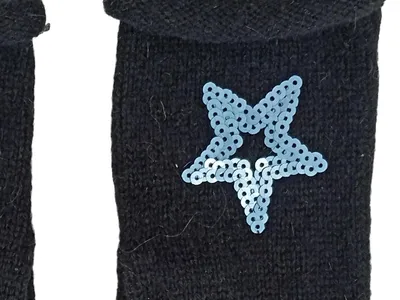 Esprit Damen Strickhandschuhe Schwarz Pailletten Stern Wolle UNI