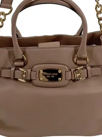 Michael Kors Hamilton Henkeltasche Leder Beige Damen Handtasche Gold 2