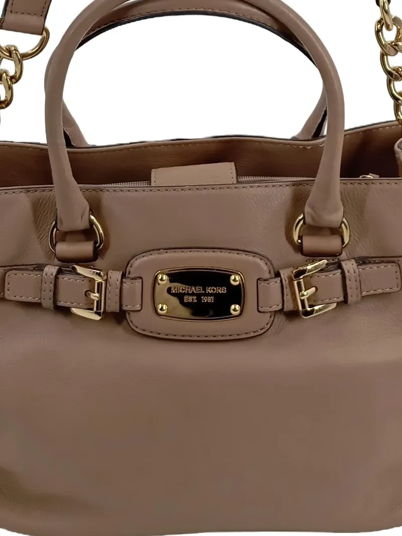 Michael Kors Hamilton Henkeltasche Leder Beige Damen Handtasche Gold 2