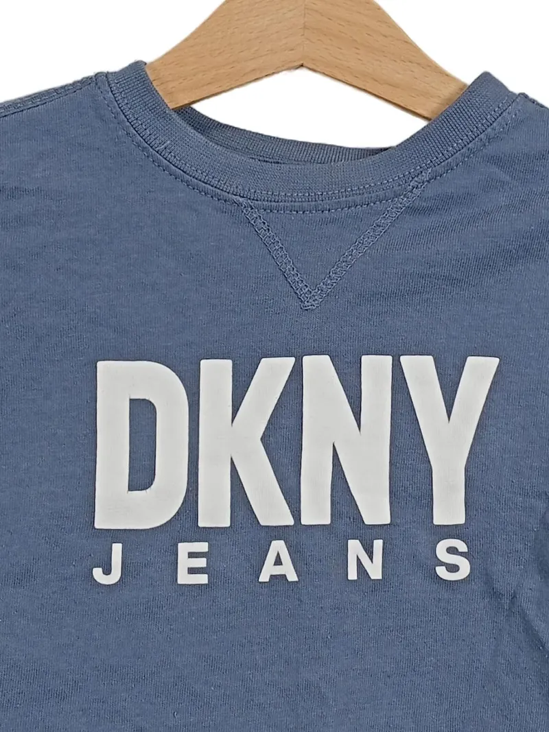 DKNY Jeans Langarmshirt Gr. 80 (12 Monate) Blau Logo Print Baumwollmix 2
