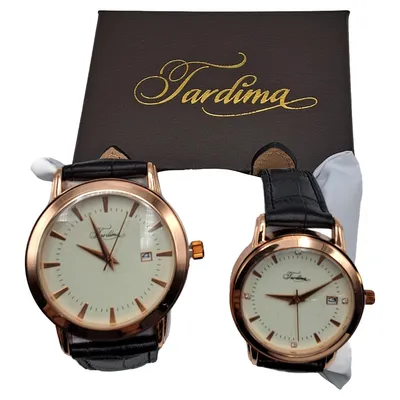Tardima Uhren Set Damen Herren Armbanduhr Gold Lederband Klassisch Elegant