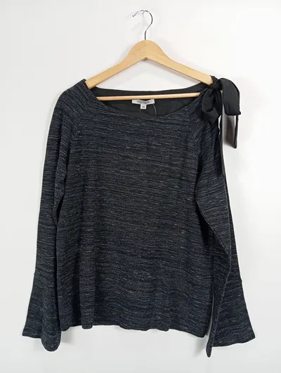 Comma Damen Langarmshirt Gr. 40 Grau Meliert Schleife Schulter Shirt Casual