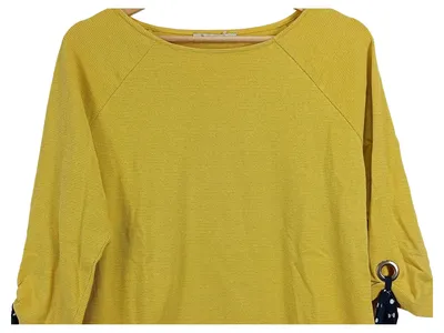 Betty Barclay Damen Pullover Gr. 42 Gelb 3/4 Arm Schleife Struktur Baumwolle