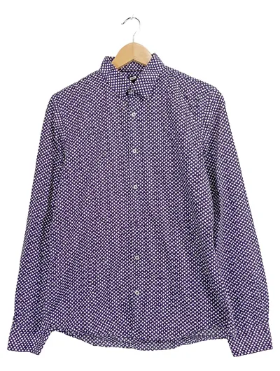 WE Herren Business Hemd Lila Grafisch Gr. 48/M Langarm Baumwolle Slim Fit