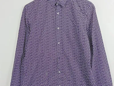 WE Herren Business Hemd Lila Grafisch Gr. 48/M Langarm Baumwolle Slim Fit