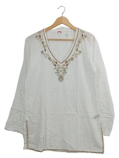 The Moshi Damen Tunika Bluse Gr. L Weiß Bohemian Stickerei Baumwolle