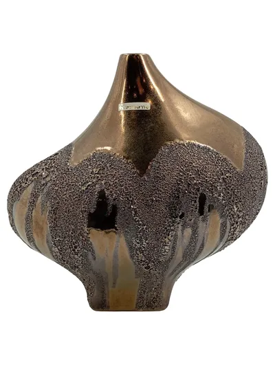 Formano Vase Keramik Gold Braun Strukturiert Tropfenoptik 26cm Modern
