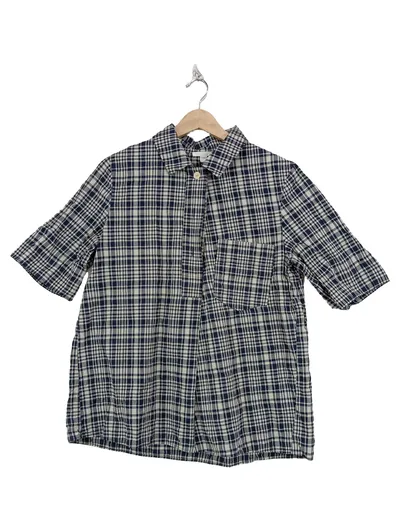 COS Damen Freizeithemd kariert Gr. 36 S Blau Kurzarm