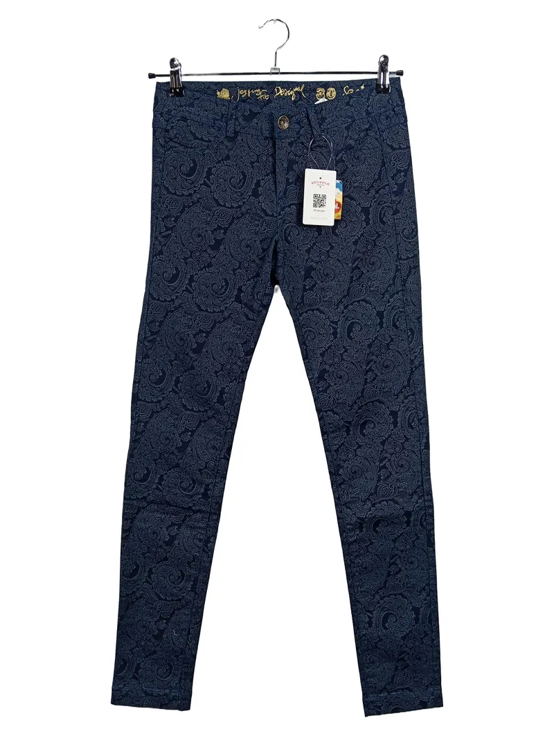 Desigual Damen Stoffhose Paisley Baumwolle Stretch Blau Gr. W30/38/M 1
