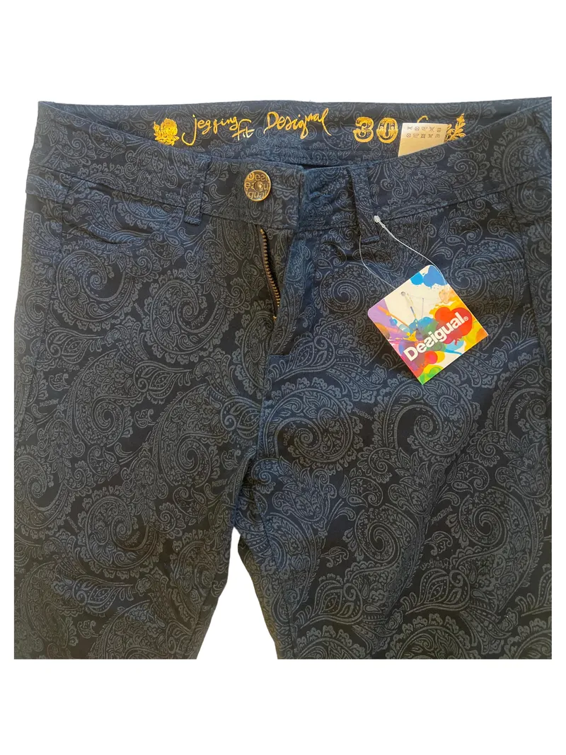 Desigual Damen Stoffhose Paisley Baumwolle Stretch Blau Gr. W30/38/M 4