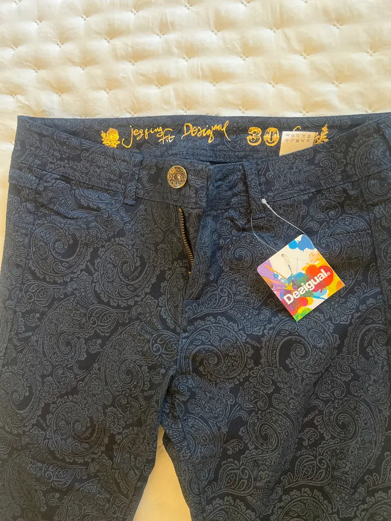 Desigual Damen Stoffhose Paisley Baumwolle Stretch Blau Gr. W30/38/M 6