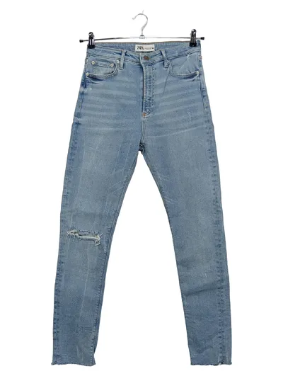 ZARA Damen Destroyed Jeans High Waist Skinny Hellblau Gr. 38 W29
