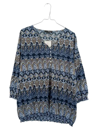 My Own Damen Bluse Gr. 46 Blau Ethno Muster Viskose 3/4-Arm