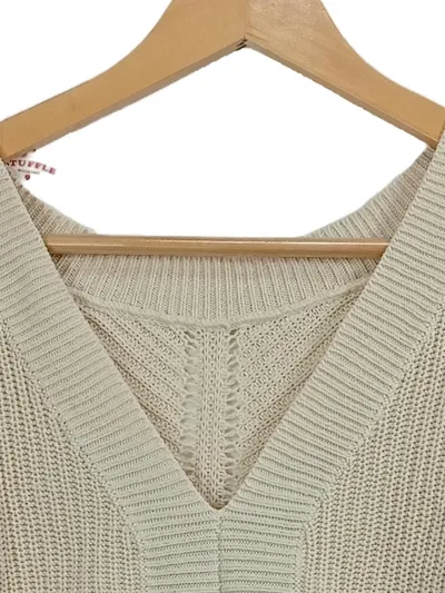 Noisy May Damen Pullover Strickpullover Gr. 36/S Beige V-Ausschnitt Lochmuster