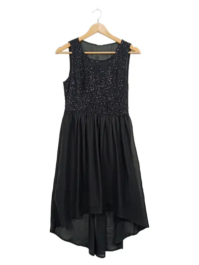 VERO MODA Damen Cocktailkleid Pailletten Schwarz Gr. 38 Vokuhila Party