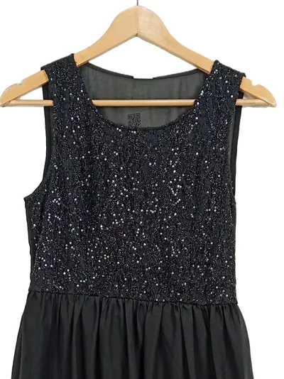 VERO MODA Damen Cocktailkleid Pailletten Schwarz Gr. 38 Vokuhila Party