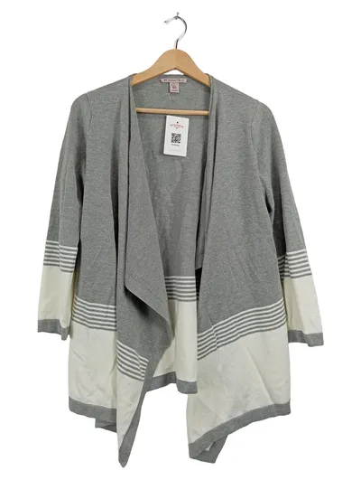 Anna Field Damen Strickjacke Cardigan Gr. 38 M Grau Weiß Gestreift
