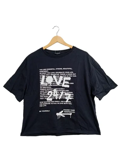 One More Story Damen T-Shirt Gr. 36/S Schwarz mit Schriftzug Casual