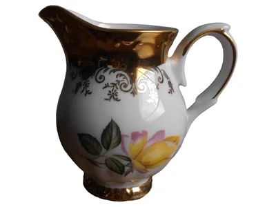 KAISER Porzellan Vase Kännchen Rose Blumenmuster Weiß Gold 12cm