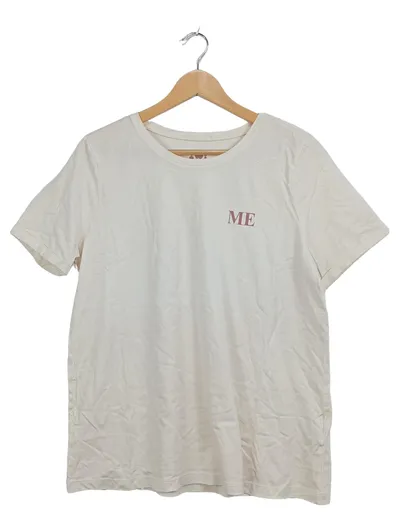 TCM Tchibo Damen T-Shirt Gr. 44/46 Beige ME Print Baumwolle Basic