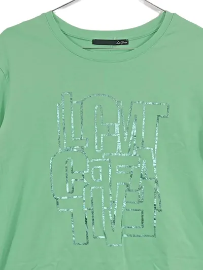 LeComte Damen T-Shirt Gr. 40/L Grün Glitzer-Print Kurzarm