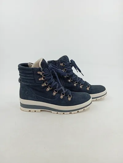 Tamaris Damen Leder Stiefel Outdoor gefüttert Herbst Winter Blau Gr. 39