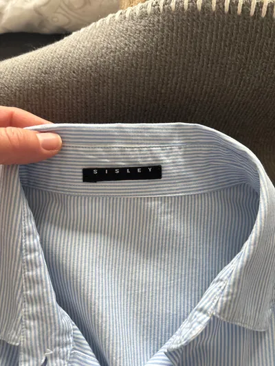 SISLEY Damen Hemdbluse Langarm Blau Weiß Gestreift Gr. S 36 Baumwolle