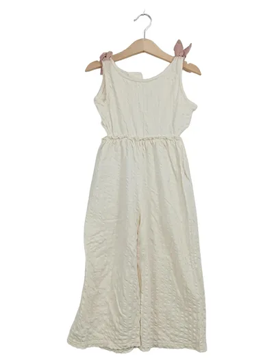 ZARA Mädchen Jumpsuit Gr. 116 Beige Schleifendetails Overall