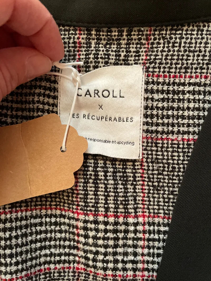 Caroll x Les Récupérables Kimono Blazer Damen Gr. 38 Kariert Grau 3