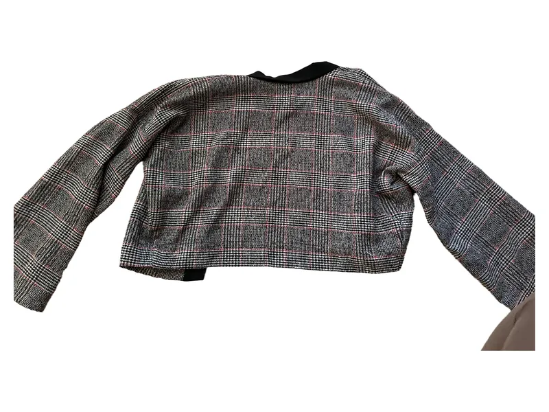 Caroll x Les Récupérables Kimono Blazer Damen Gr. 38 Kariert Grau 4