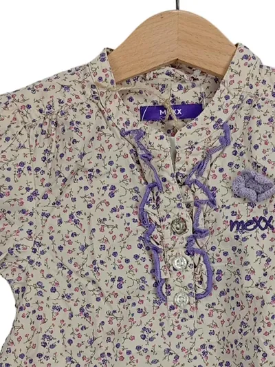 MEXX Mädchen Kleid Gr. 86 Blumenmuster Rüschen Beige Baumwolle