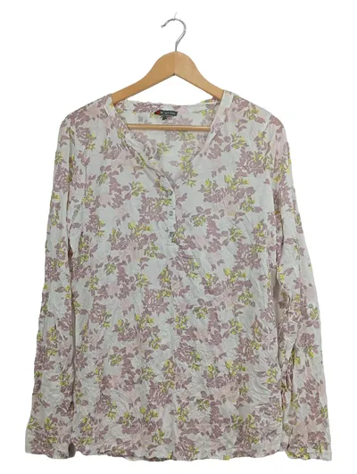 Street One Damen Bluse Gr. 40 L Blumenmuster Langarm weiß rosa