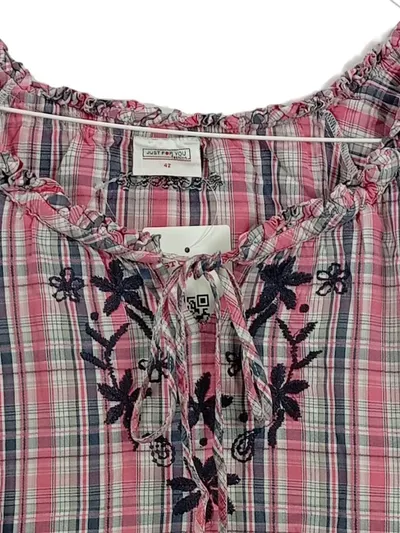 Just For You Damen Bluse Gr. 42 Rosa Kariert Stickerei Baumwolle