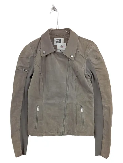 Vero Moda Lederjacke Damen Gr. 38 M Grau Bikerjacke Reißverschluss Nieten
