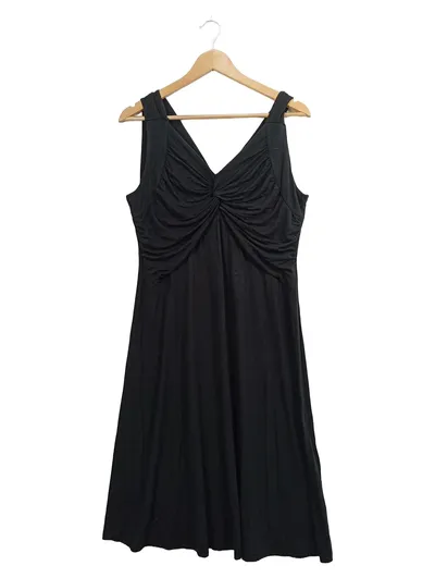 Alba Moda Damen Jerseykleid Gr. 42 Schwarz Raffung V-Ausschnitt Midi