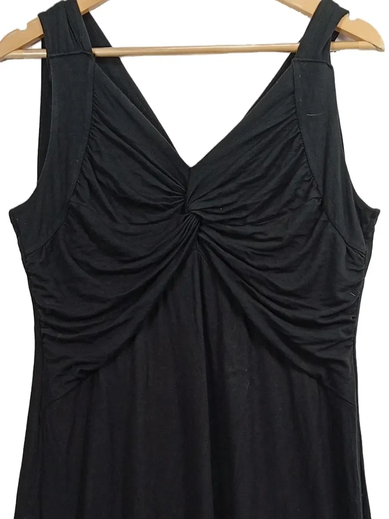 Alba Moda Damen Jerseykleid Gr. 42 Schwarz Raffung V-Ausschnitt Midi 2