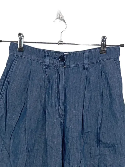 COS Damen Stoffhose Blau Gr. 34 Wide Leg Bundfalten Baumwolle