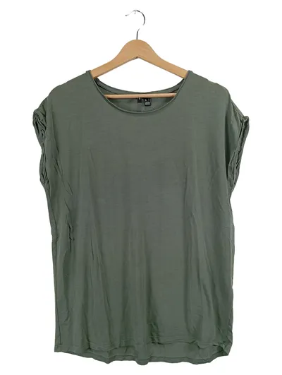 VERO MODA Damen T-Shirt Gr. L Oliv Viskose Raffungen Casual