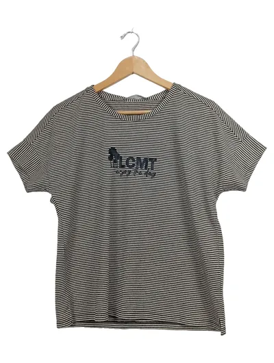 LeComte Damen T-Shirt Gr. 38 Gestreift Schwarz Weiß Logo Print Casual