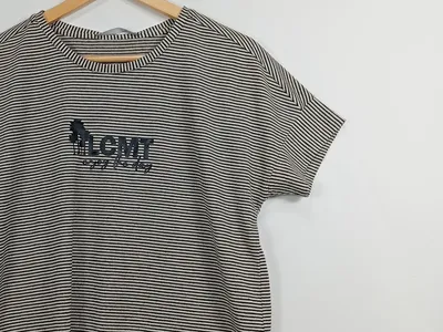 LeComte Damen T-Shirt Gr. 38 Gestreift Schwarz Weiß Logo Print Casual