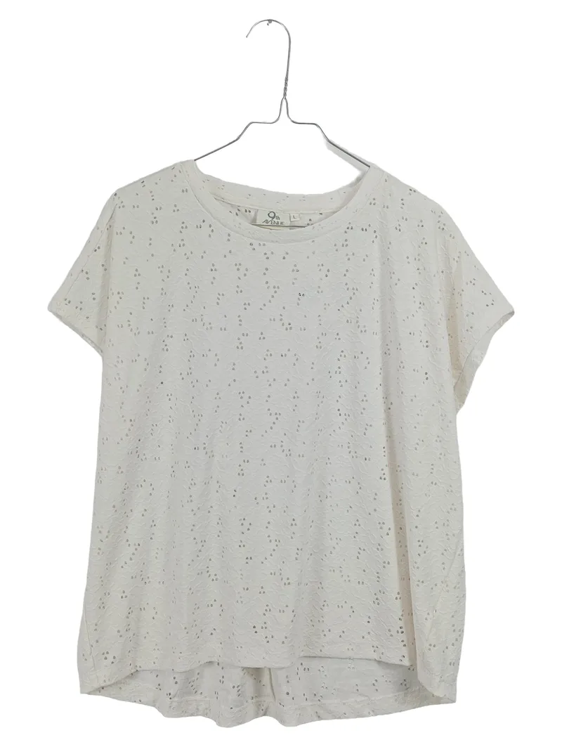 9th Avenue Damen T-Shirt Gr. L Weiß Lochmuster Lochstickerei Casual 1