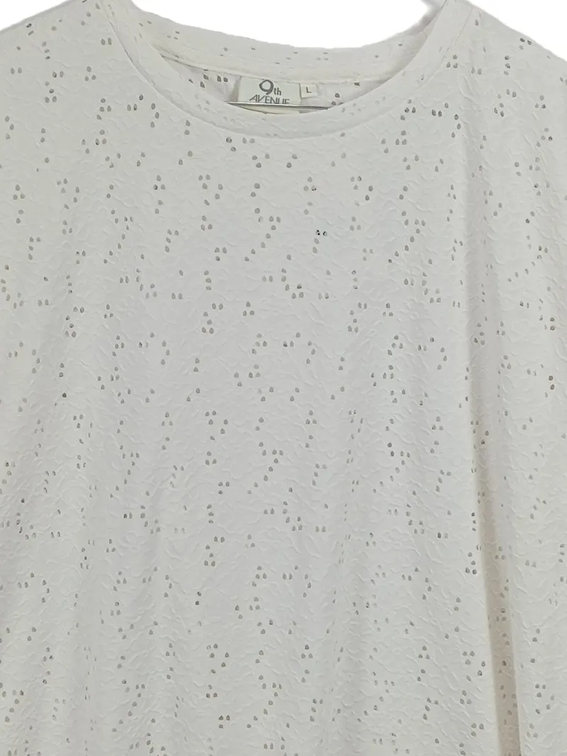 9th Avenue Damen T-Shirt Gr. L Weiß Lochmuster Lochstickerei Casual 2