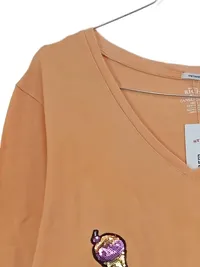BETTER RICH Damen T-Shirt XL Orange Pailletten Eis-Motiv V-Ausschnitt 2