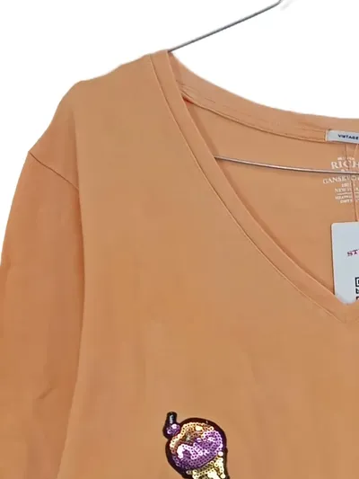 BETTER RICH Damen T-Shirt XL Orange Pailletten Eis-Motiv V-Ausschnitt
