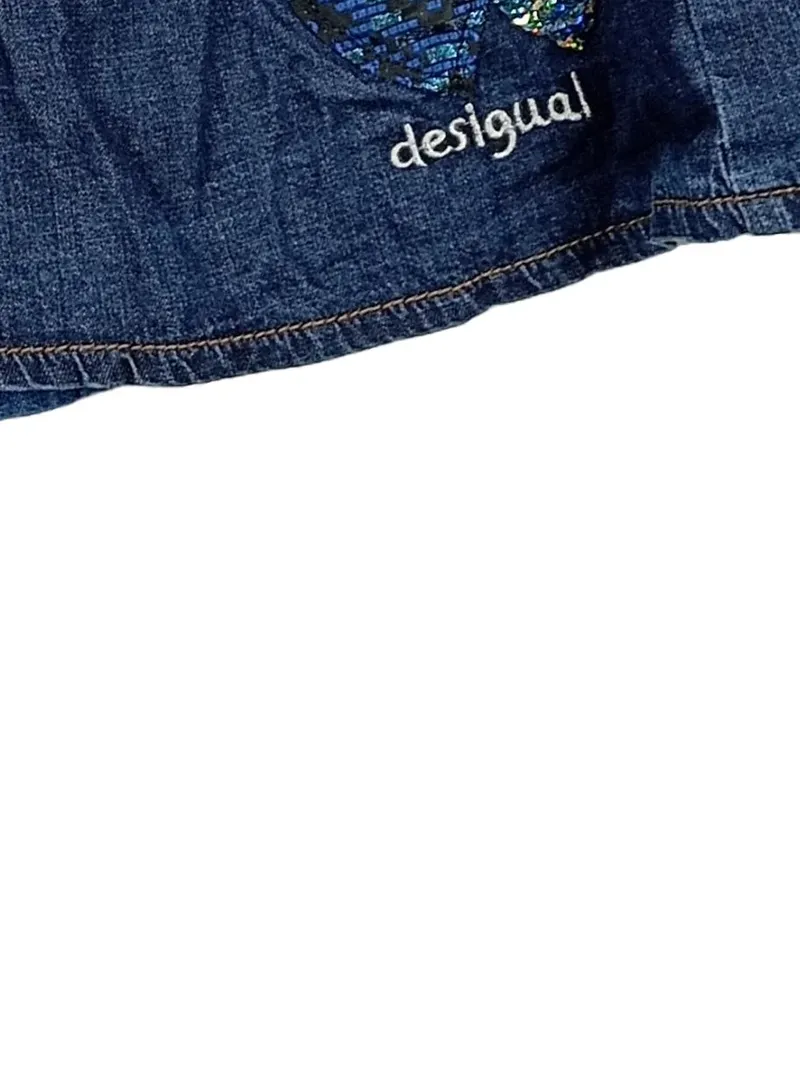 Desigual Jeansrock Mädchen Gr. 158/164 Patchwork Herz Applikation Blau 3